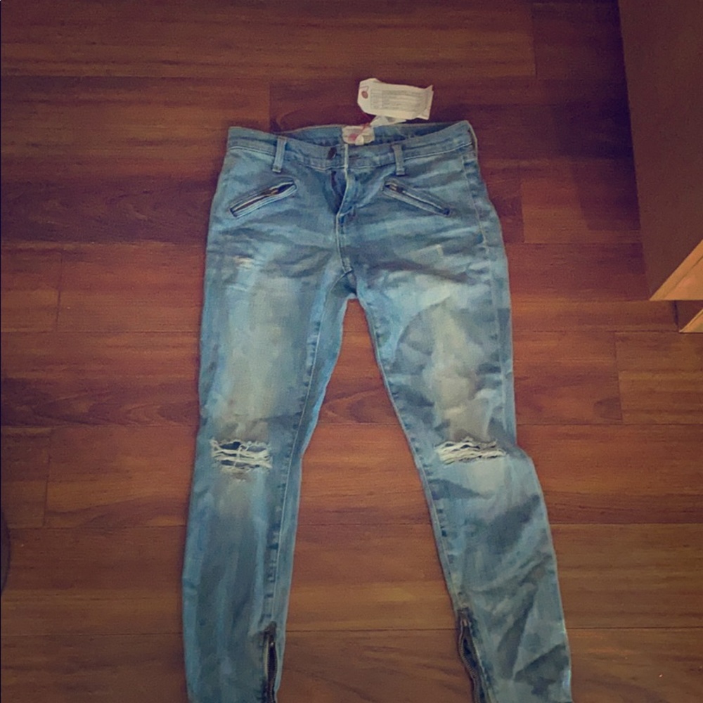 Current Elliott  ripped jeans with ankle zippers